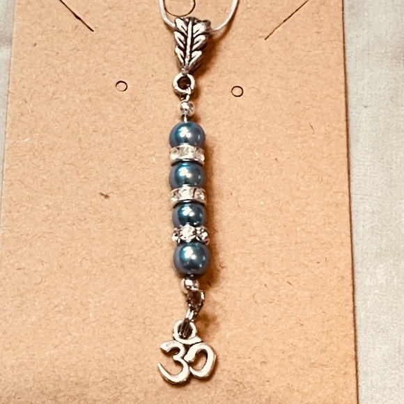 925 Sterling Silver Chain w/Blue Beads Crystal Rondelle’s & Om Charm Hand Made - Picture 4 of 13